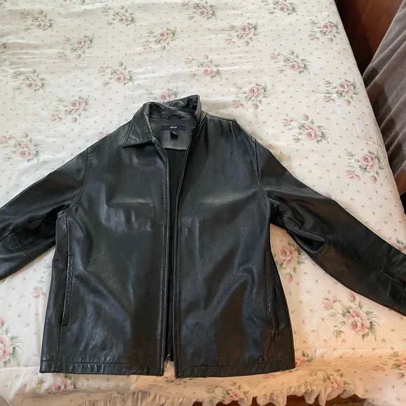 ジャケット・アウター old GAP leather jacket black 90s 00s Vtg GAP Men's Moto Jacket Y2K 2000s Black HEAVY LEATHER